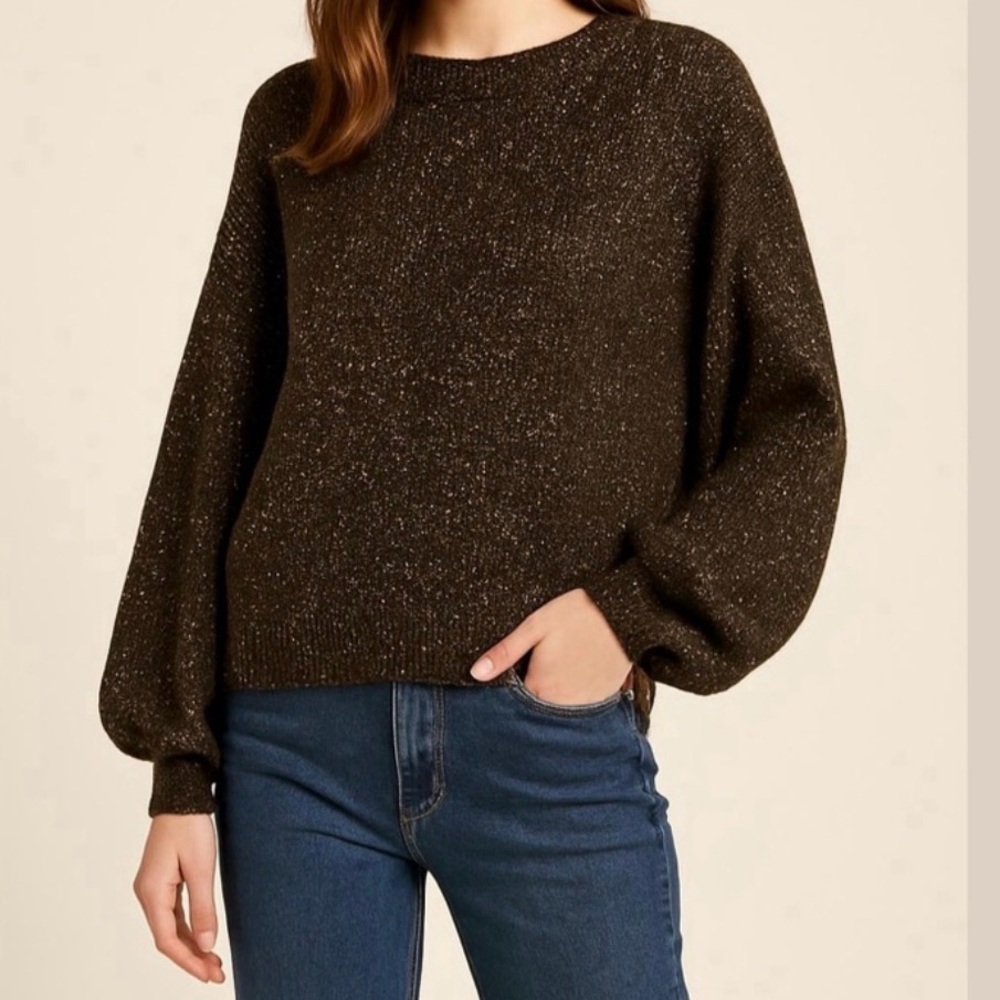 LOFT Speckled Brown Crew Neck Sweater